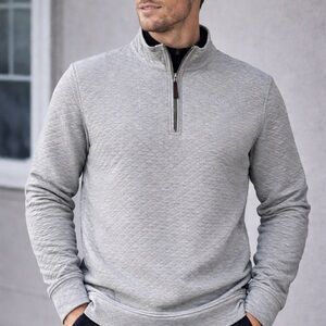 Lands’ End Men’s Quilted Quarter Zip Pullover Gray Long Sleeve Size L